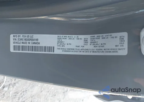 2025 Chrysler Pacifica Select from USA, damaged, VIN 2C4RC1BG8SR554149